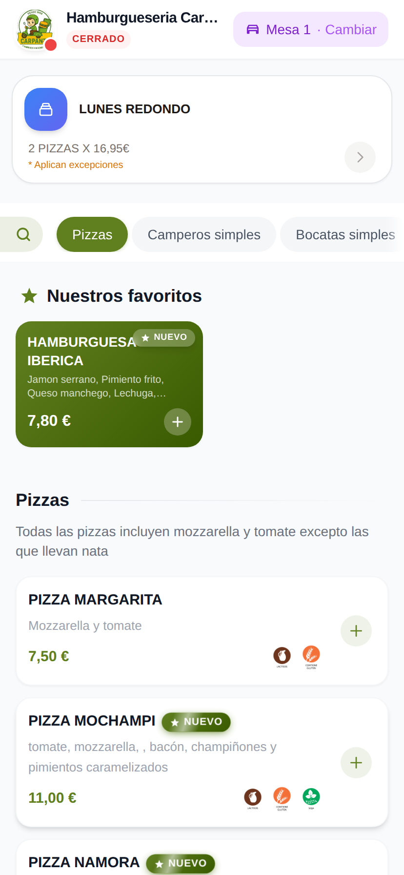 Carta digital del restaurante